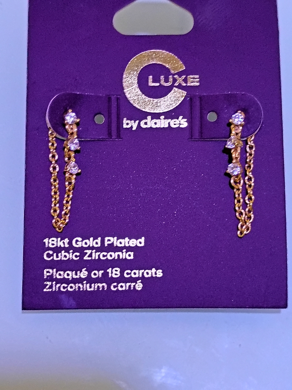 18kt Gold Plated Cubic Zirconia Drop Earrings - Gold